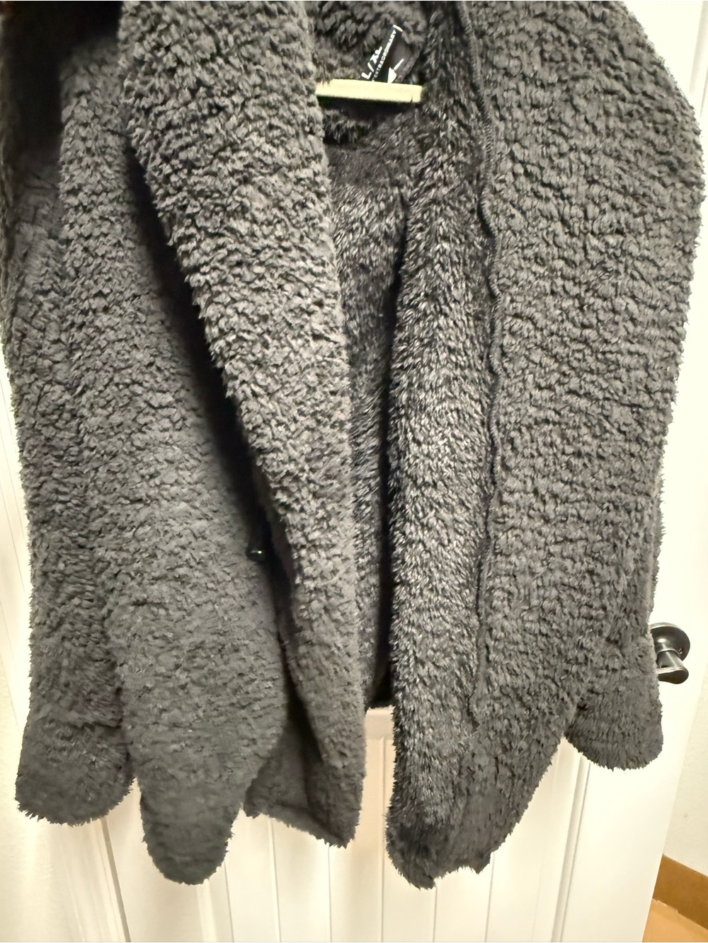 Popflex Cozy Teddy Faux-Shearling Hooded Cardigan in Black
